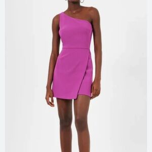 French Connection One-Shoulder Mini Dress in Magenta